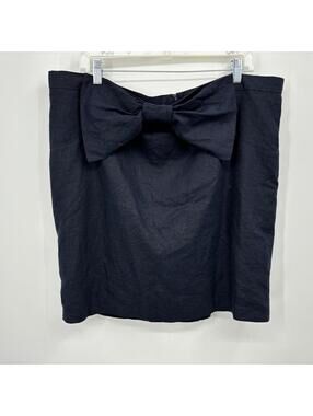 ASOS Bow Front Mini Skirt Plus Size 16 Navy Blue Linen Blend